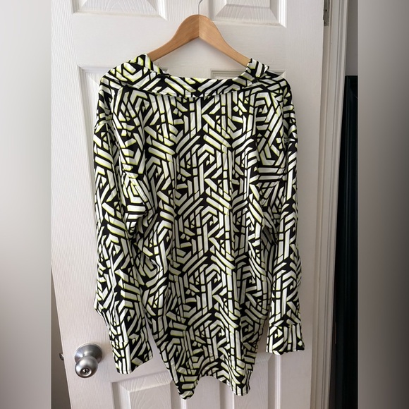 Karl Lagerfeld geo print button down top size large green black - Picture 5 of 10